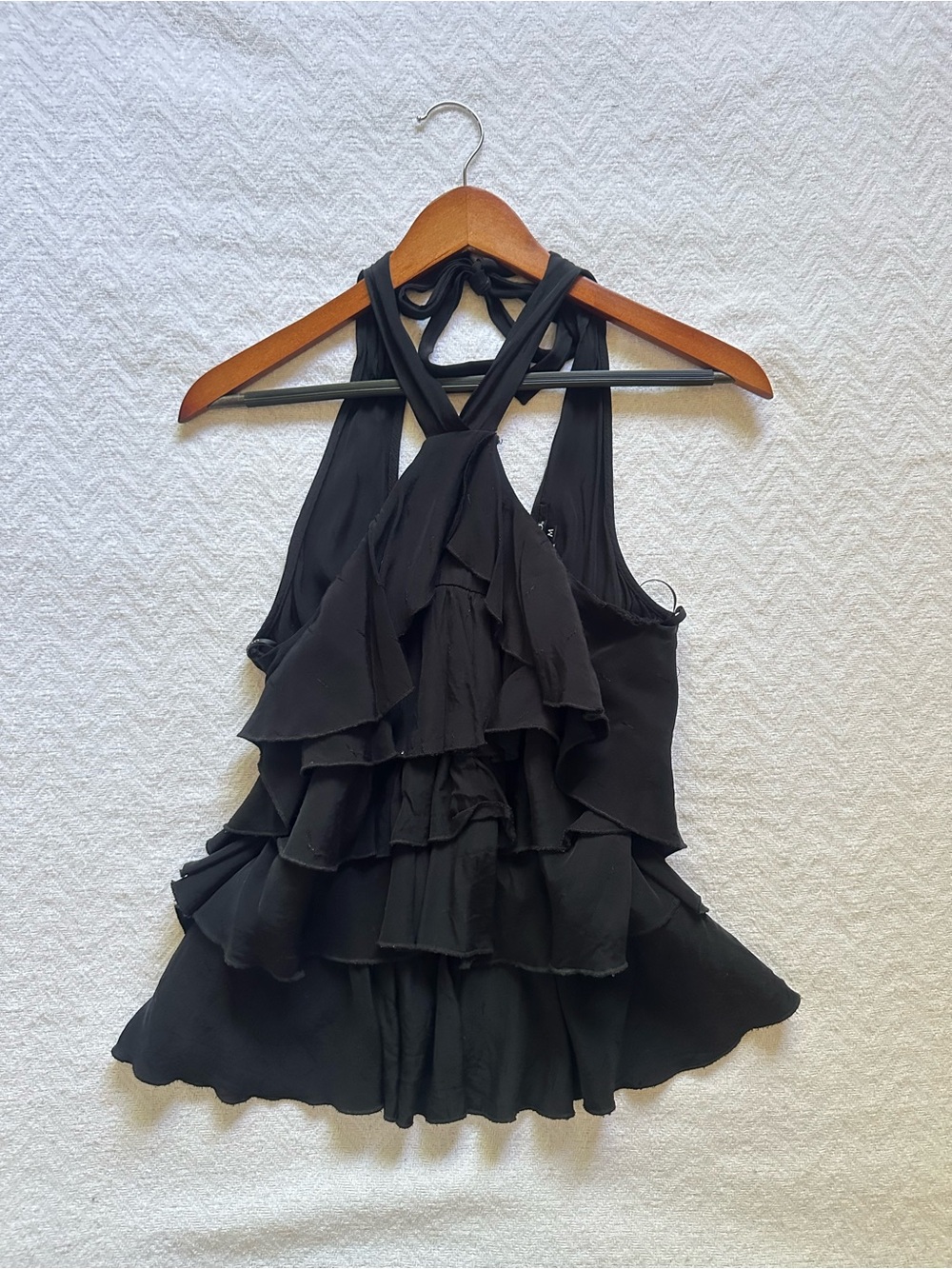 XOXO Black One-Shoulder Ruffle Halter Top